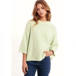 Relaxed 3/4 Sleeve Sweater fuzzy and soft in Green oversized small boutique O2